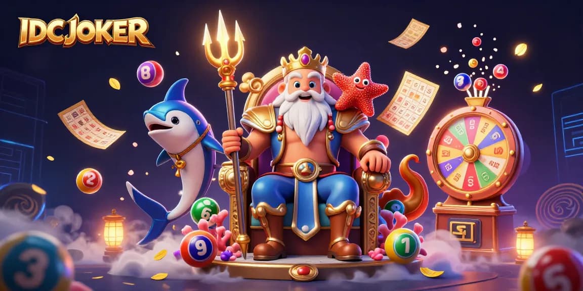Experience the excitement of IDCJOKER with vibrant lottery elements and dynamic casino imagery in this colorful illustration.