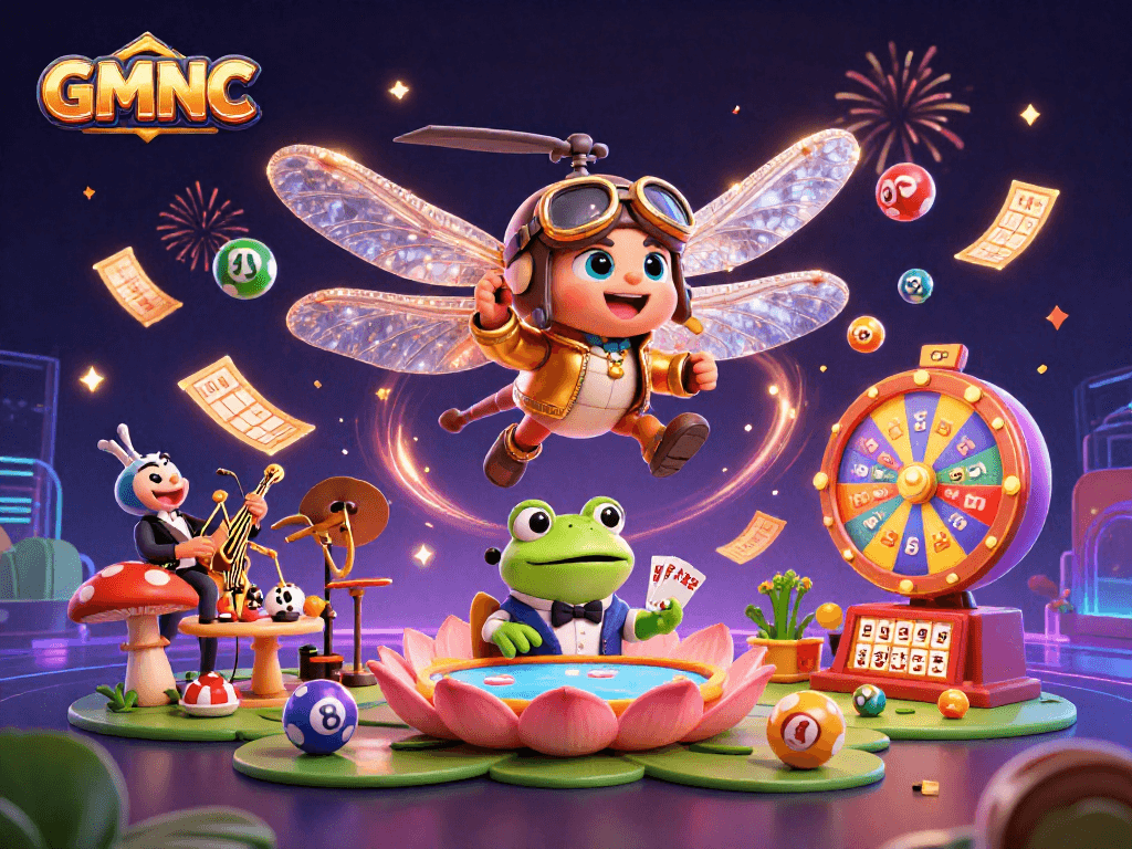 GMNC engages players with vibrant lottery excitement from a lively casino illustration.