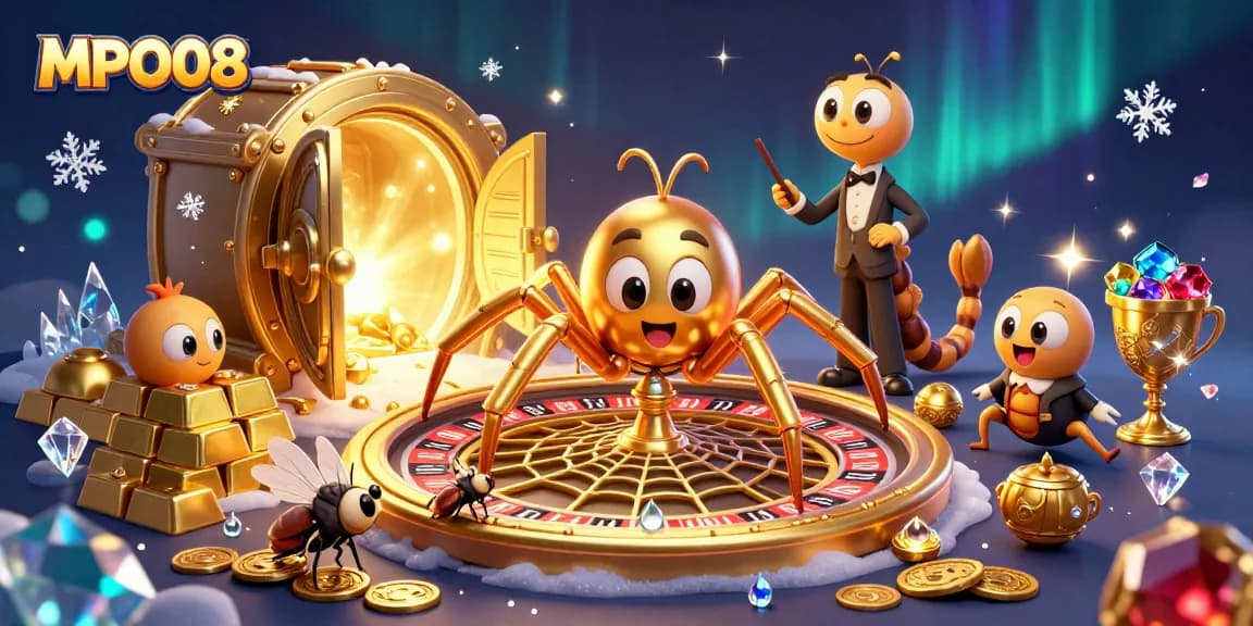 Engage in thrilling gameplay at MPO08 with a golden web roulette and enchanting treasures.