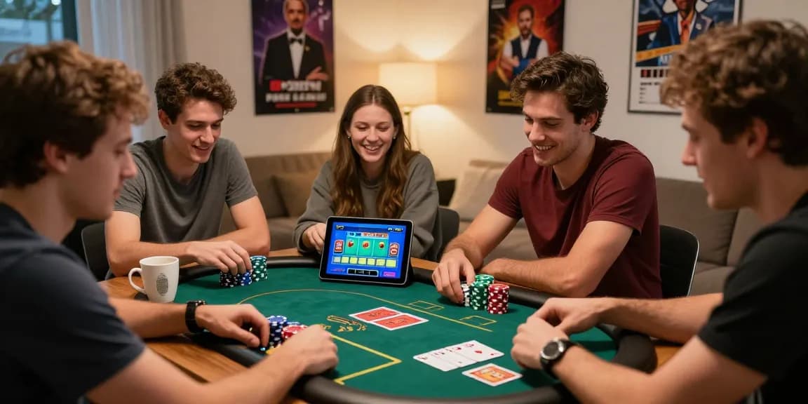 Players enjoying the Poker Game APK app for real money at https://pokergameapk.com.pk/ in a cozy living room.