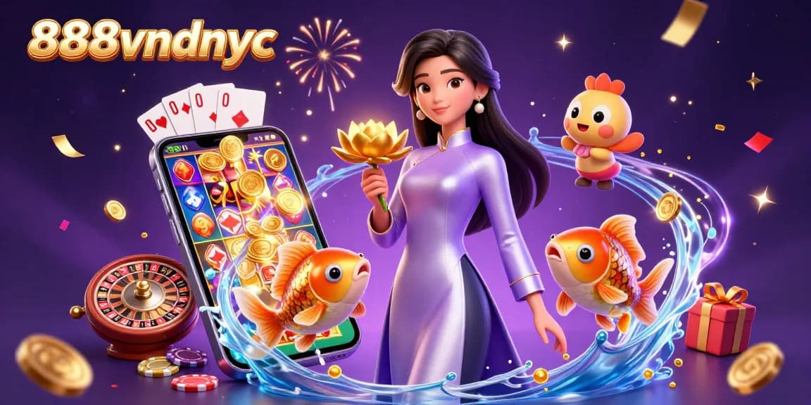 Experience immersive gaming at 888vndnyc with vibrant casino action, golden koi, and slot reels.