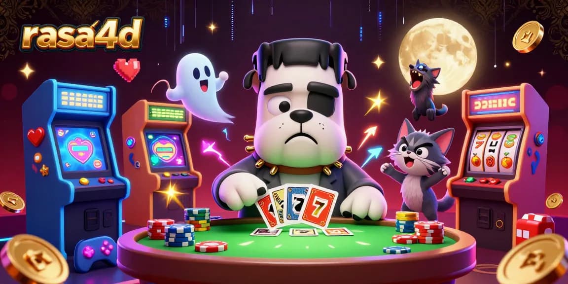 Rasa4d menghadirkan suasana kasino dengan Frankenstein bulldog yang menangani kartu di meja hijau misterius.