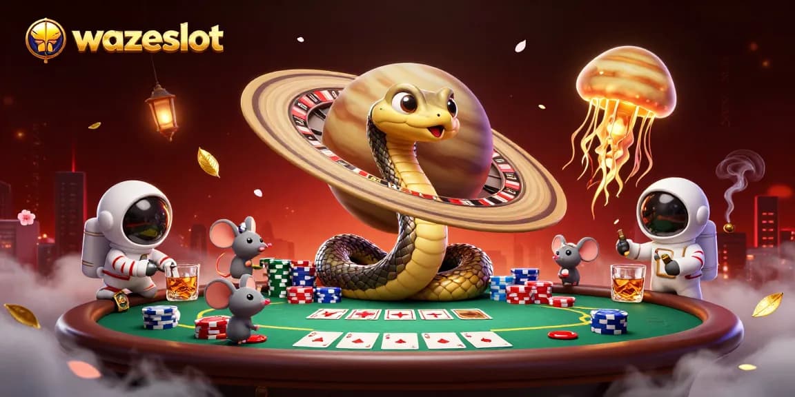 Experience high-stakes action with wazeslot in a cosmic gambling scene featuring vibrant elements.