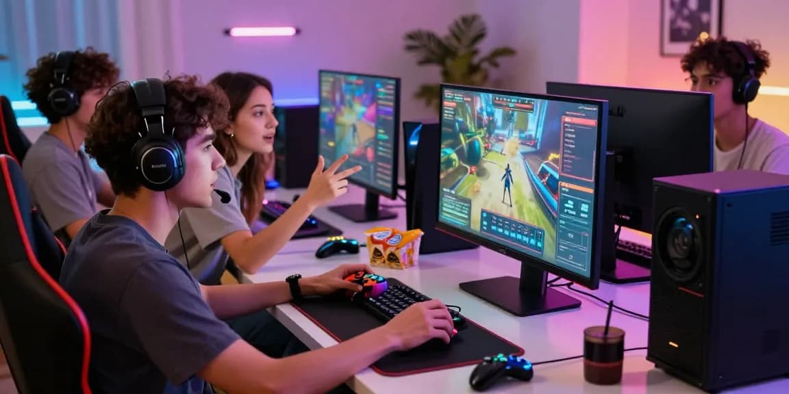 Group of friends enjoying a gaming night with rokok88 link alternatif on-screen in a vibrant living room atmosphere