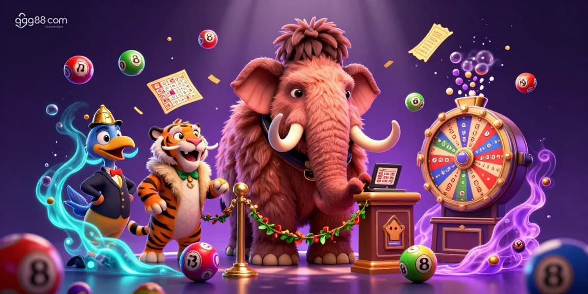Experience thrilling action at gg88 com with a vibrant casino scene featuring dynamic lottery elements and characters.
