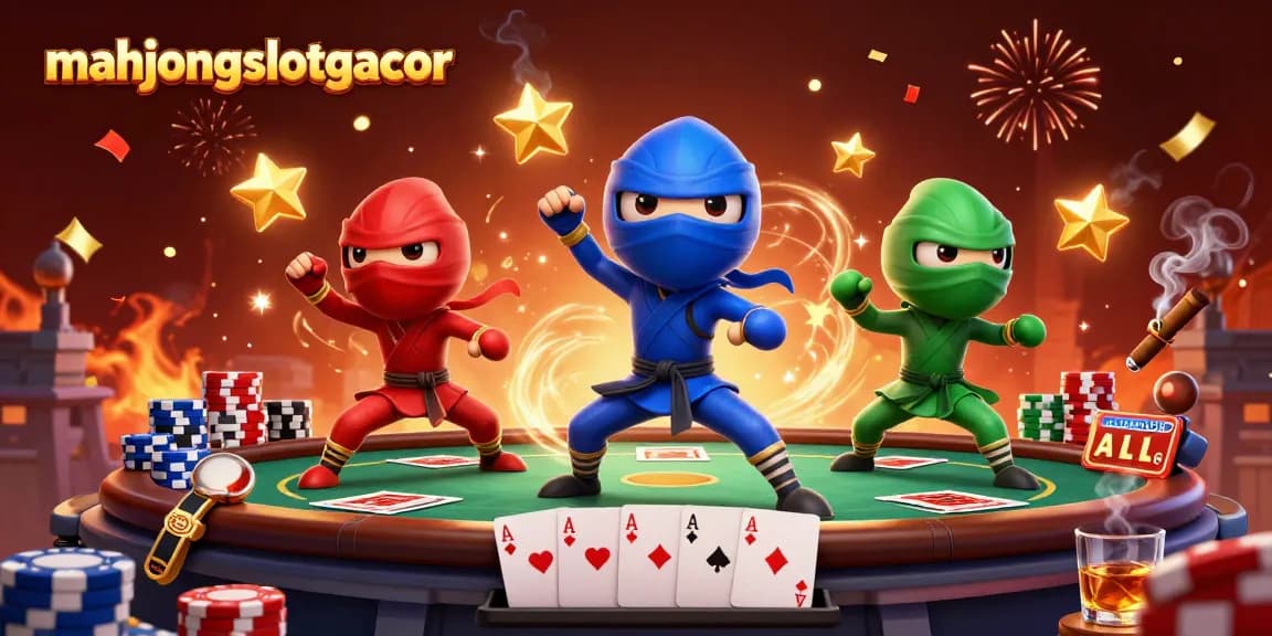 Experience thrilling action in mahjongslotgacor with a dynamic team of chameleon ninjas against a vibrant casino backdrop.