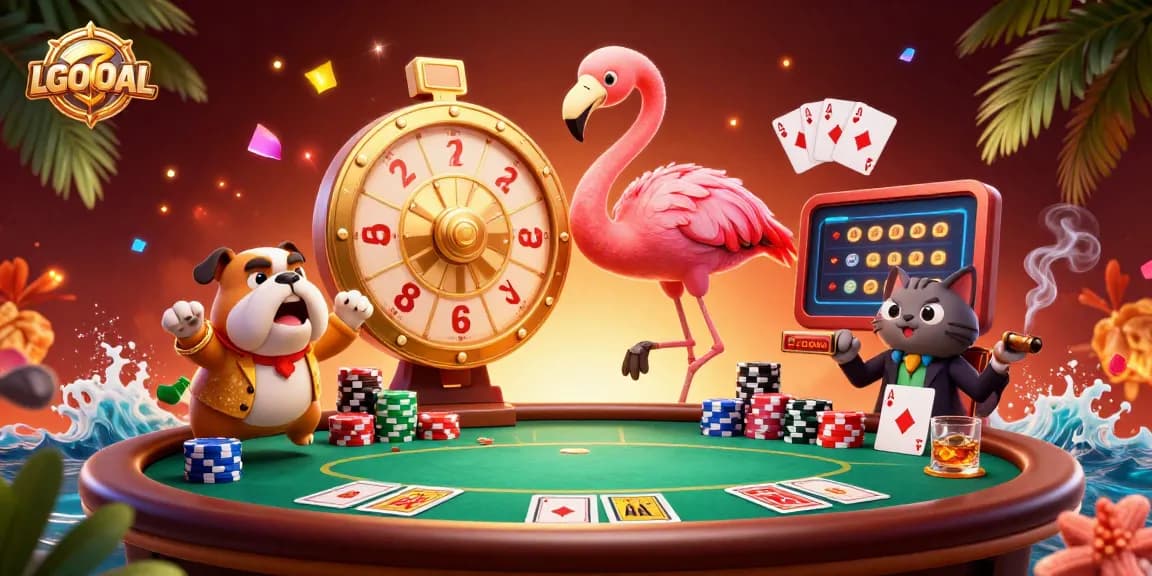 Engage with LGOGOAL by spinning prizes on a vibrant, animated casino scene full of excitement and rewards.