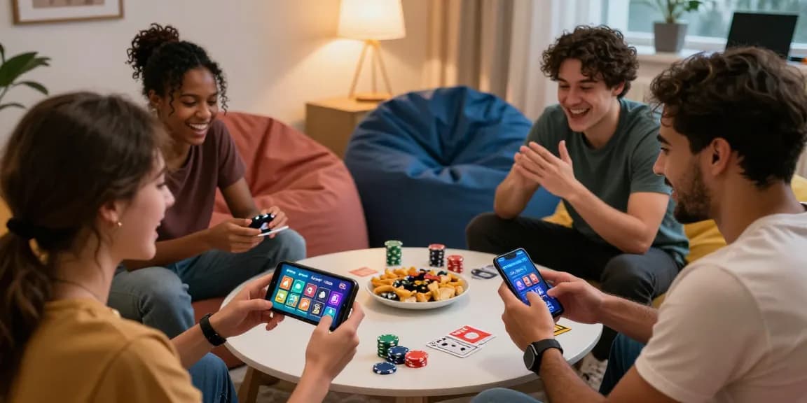 Get the app to play Teen Patti Gold with friends in a lively living room setting.