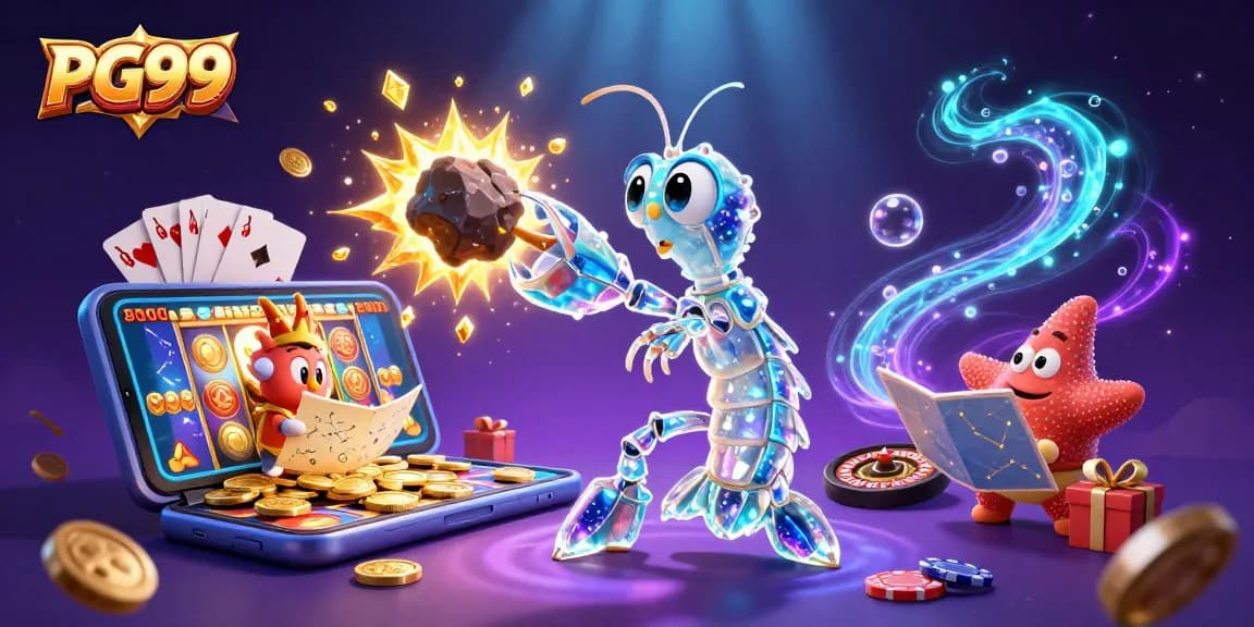 Experience thrilling gameplay at PG99 with a galactic shrimp samurai amidst golden coins and dynamic casino elements.