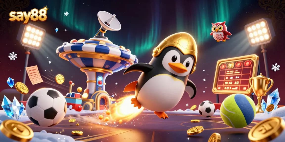 Wins at say88 Casino with a rocket-powered penguin racing towards a giant poker chip space station.