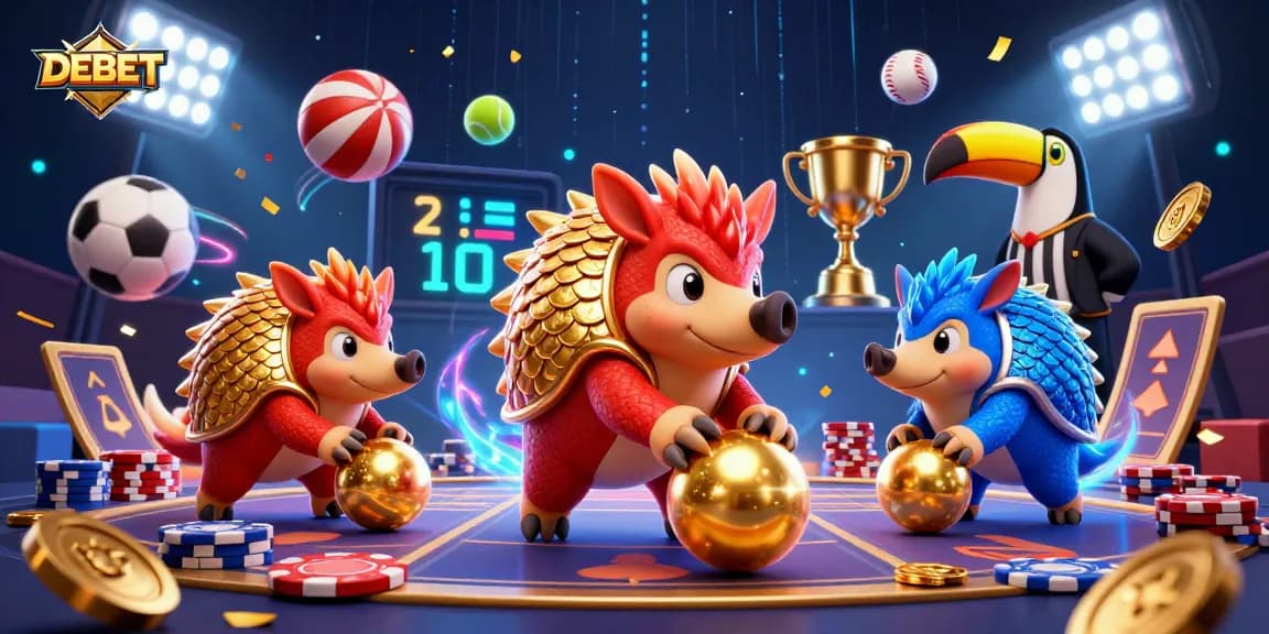DEBET engages players in a vibrant casino atmosphere with rival pangolins and exhilarating game elements.