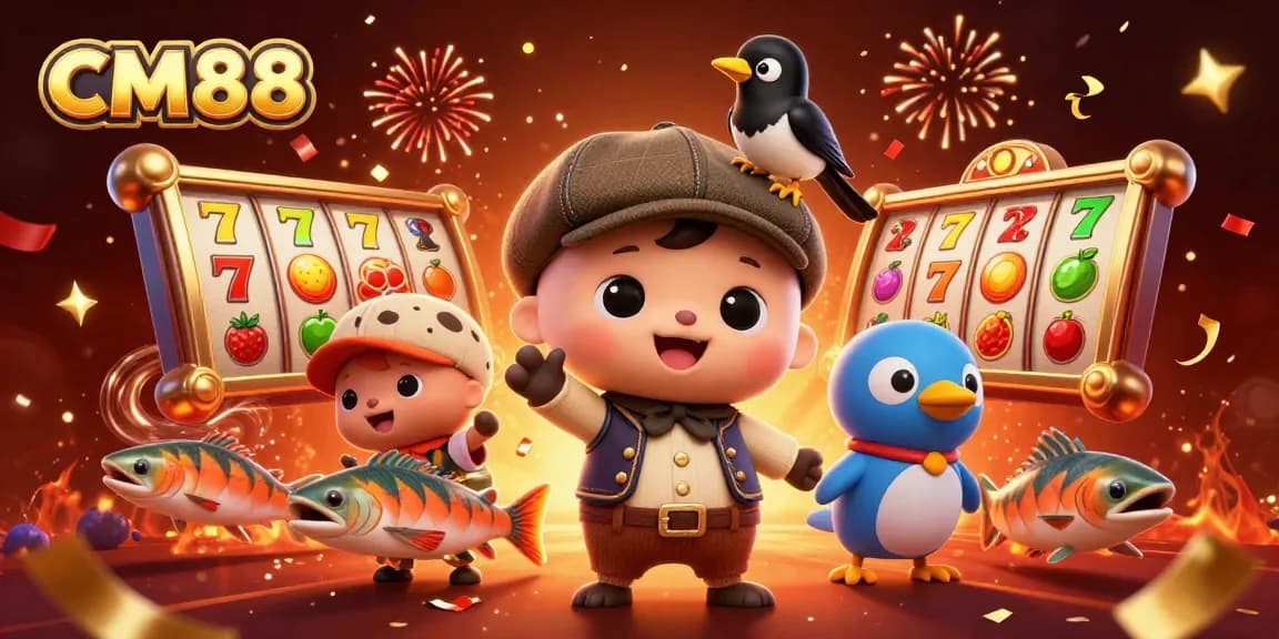 Spin the reels with CM88's vibrant slot experience featuring playful characters and exciting visuals.