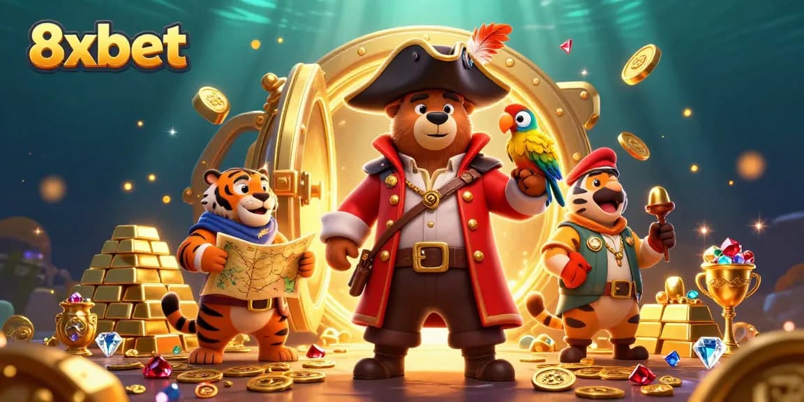 Experience thrilling adventures at 8xbet with a pirate captain and treasure in an exciting casino scene