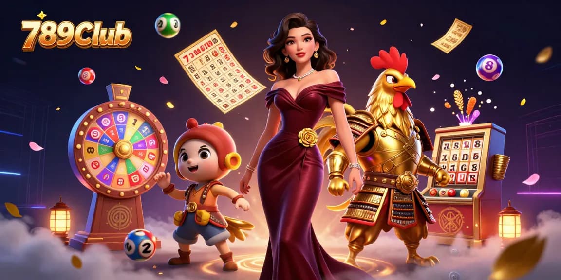 Engage with thrilling games at 789Club, where golden tickets and vibrant lottery balls create excitement.