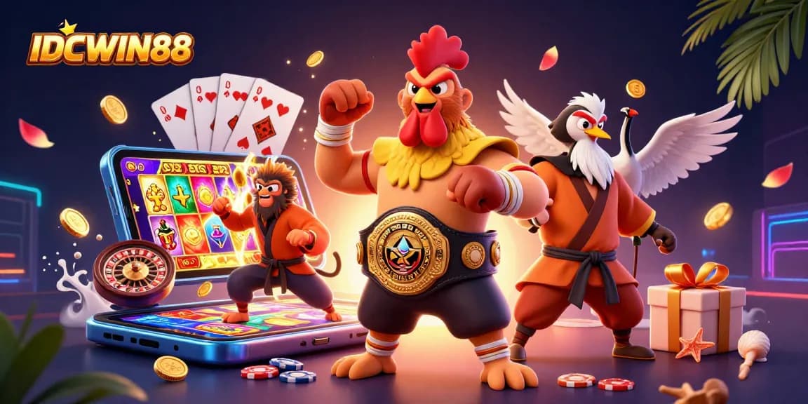 Experience thrilling gameplay with IDCWIN88's immersive 3D casino art featuring dynamic characters and slot games.