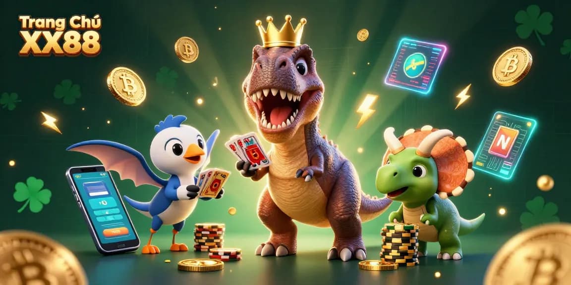 Engaging characters at Trang Chủ XX88 shuffle cards and stack chips in a vibrant gaming environment.