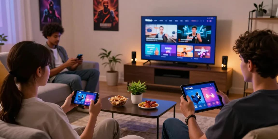 Pengguna menikmati konten hiburan digital di 91dewa dengan suasana nyaman di ruang tamu.
