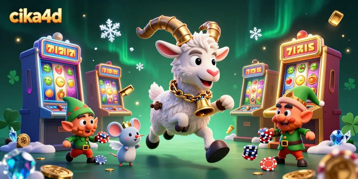 Play exciting slots with CIKA4D in a vibrant holiday-themed casino illustration.