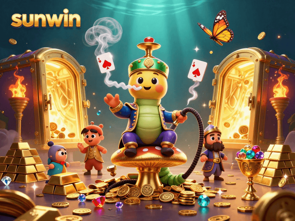 Experience the thrill of sunwin with an engaging 3D casino scene, featuring poker and gambling elements.