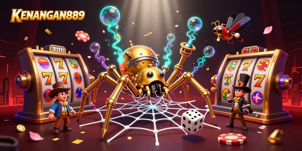 Spin the reels with KENANGAN889 in a vibrant steampunk casino scene full of action.