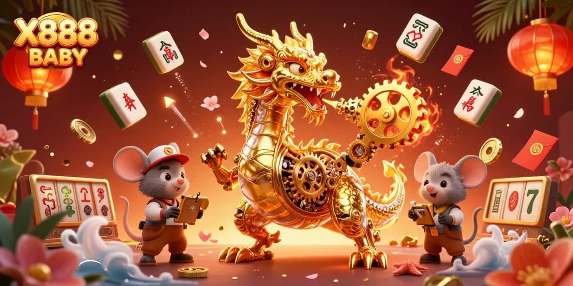 X888 BABY engages players with an exhilarating slot experience featuring a dragon and festive elements.