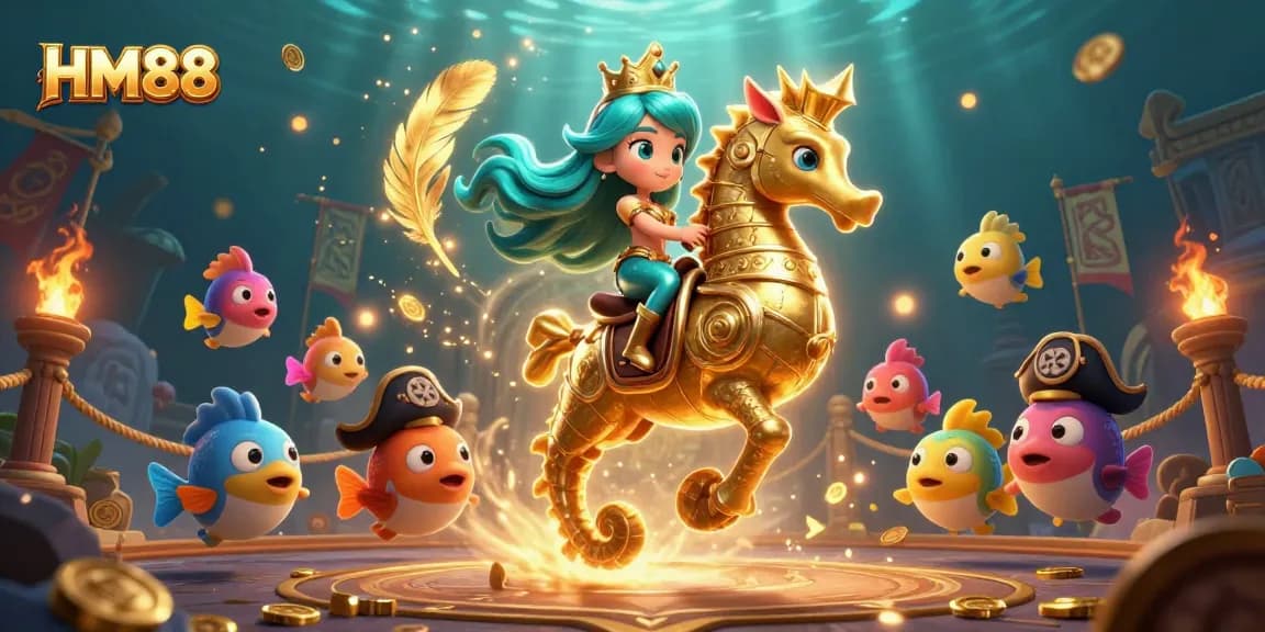 Experience thrilling gaming action at HM88 with a vibrant underwater casino illustration.