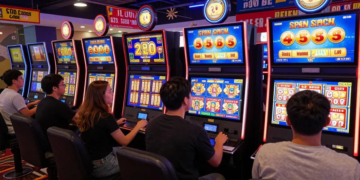 Engaging online gambling scene with players enjoying ngamenjitu's vibrant digital slot and lottery games.