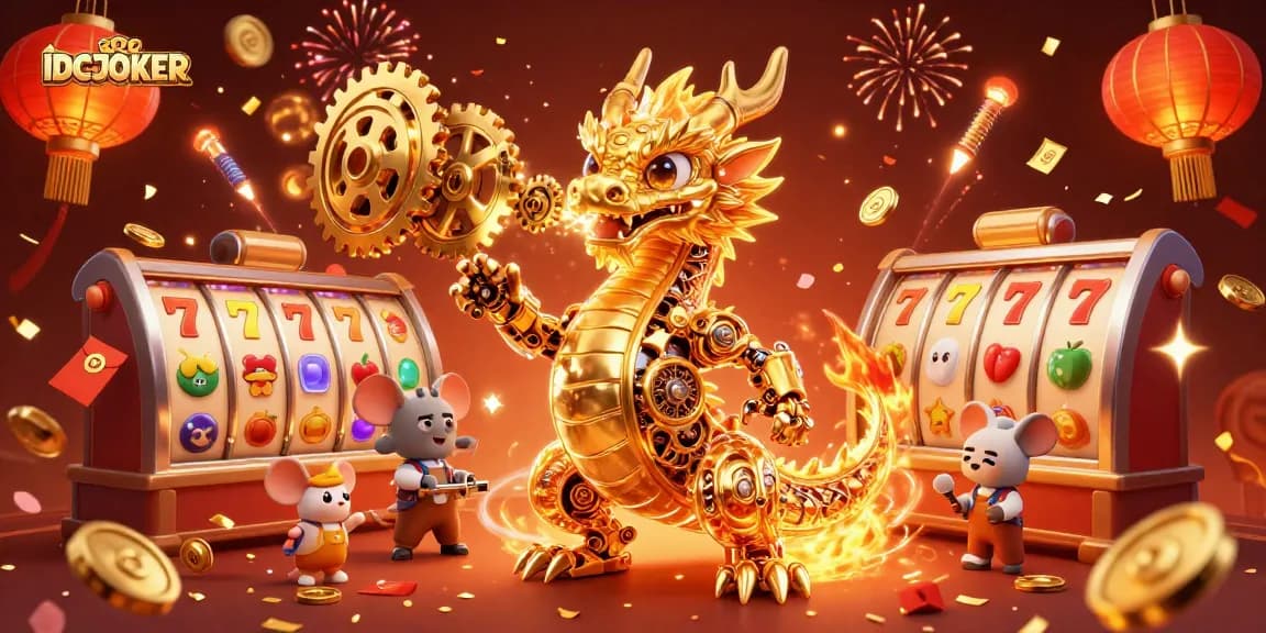 Engage with IDCJOKER's vibrant gaming world featuring a golden dragon and thrilling slot reels.