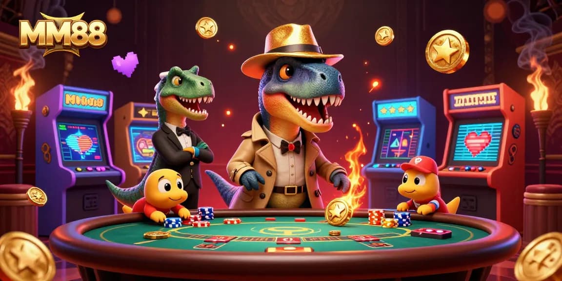 Enjoy the excitement at MM88 with a clever velociraptor at the blackjack table