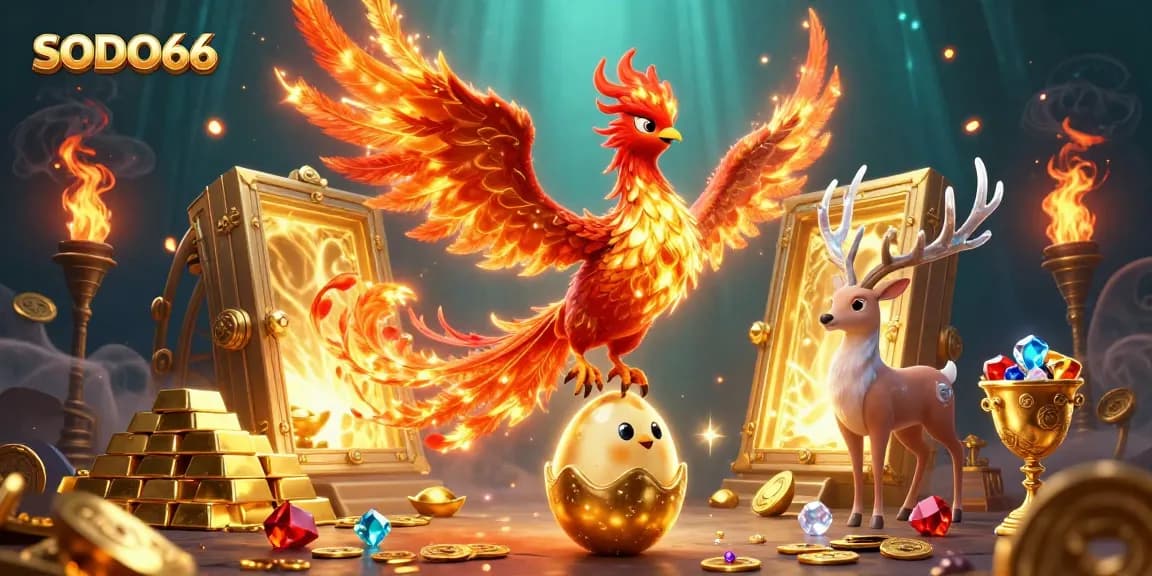 SODO66 players enjoy an immersive casino experience with golden treasures and mythical characters.