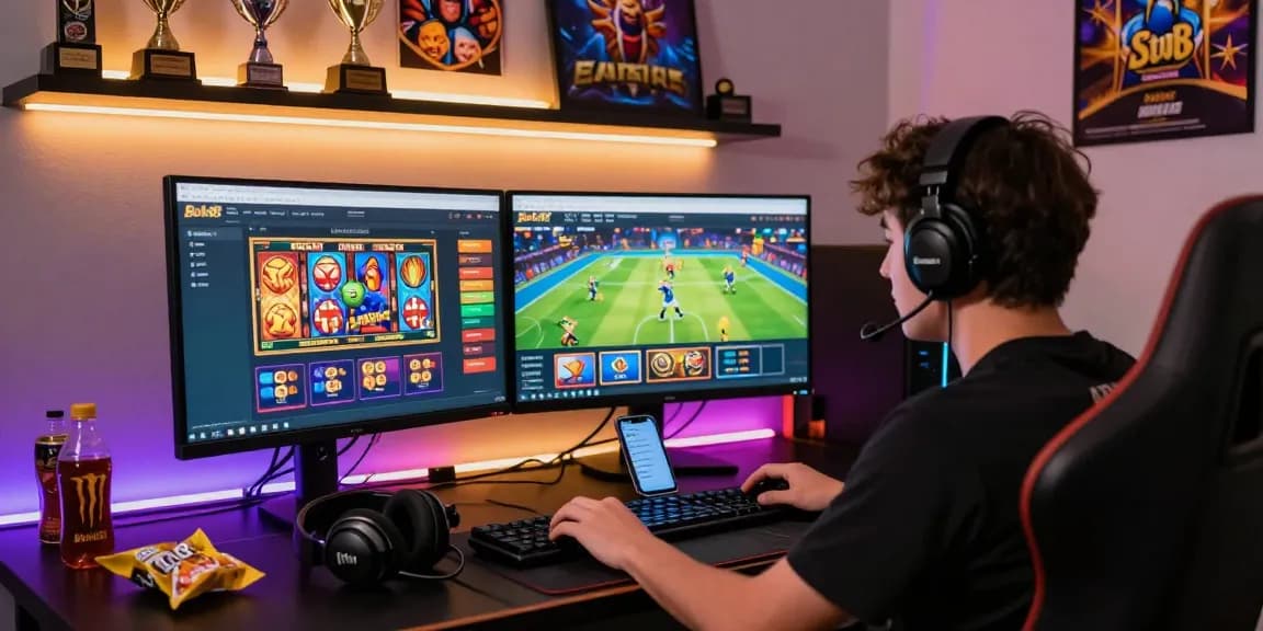 Engaged player using Bola88 platform for Withdraw Bola88 with high-quality gaming setup and vibrant graphics