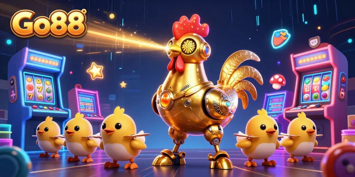 Experience Go88 gaming with golden rooster robot and dynamic slot features in action.