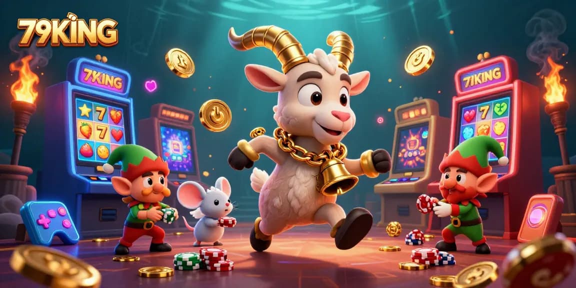 Engage in thrilling gameplay at 79KING, where Krampus leads a vibrant casino scene filled with colorful slots and playful elements.