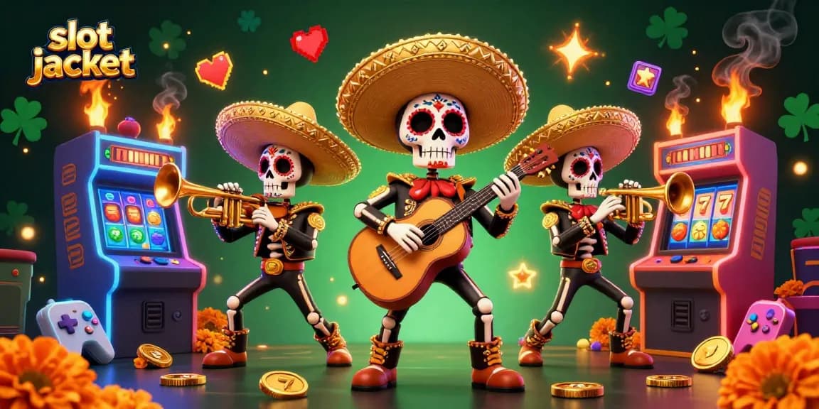 Menangkan slot jackpot dengan permainan slot yang berwarna-warni dari band mariachi dia de los muertos.