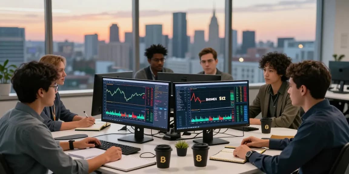 Обсуждение отзывов BitMEX в современном офисе с трейдерами.