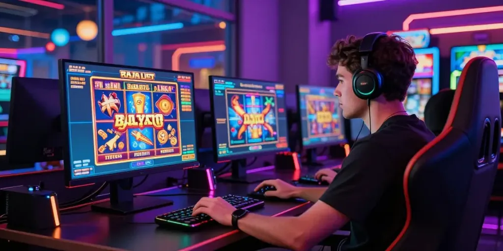 Player enjoying raja slot in an immersive online gaming environment with colorful visuals.