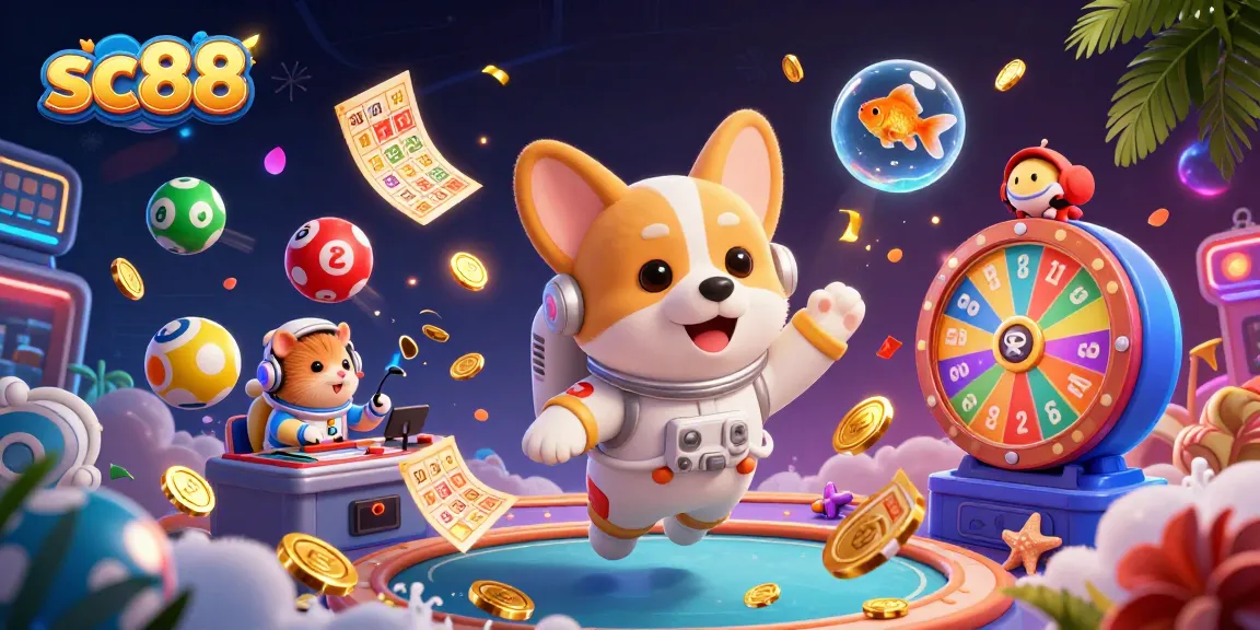 Experience thrilling gambling action in the sc88 space casino with floating characters and vibrant game elements.