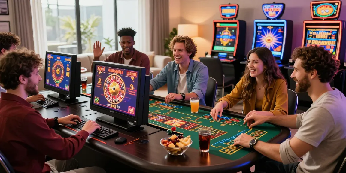 Players enjoying casino non AAMS gaming on digital devices in a vibrant home atmosphere.