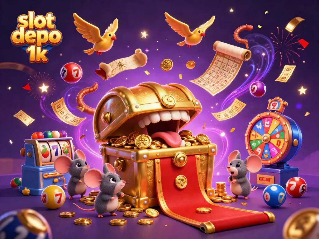 Engage with the excitement of slot depo 1k in this vibrant casino illustration featuring dynamic elements and characters.