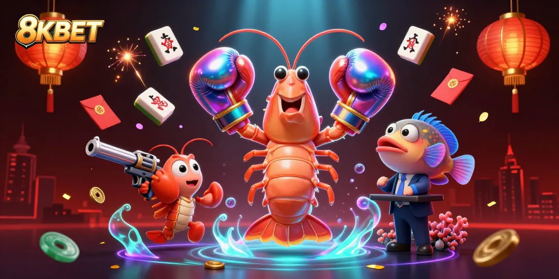 8KBET showcases a lively gambling scene with dynamic characters and colorful elements symbolizing gaming excitement.