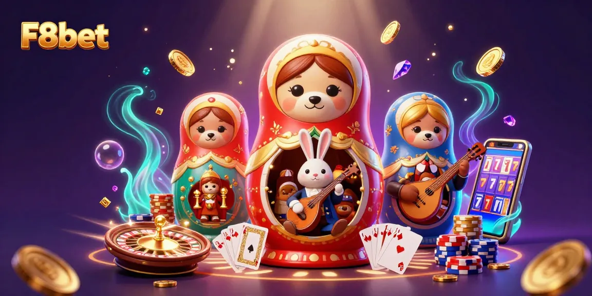 Experience the thrill of F8bet with vibrant casino-themed illustration showcasing gaming elements and characters.