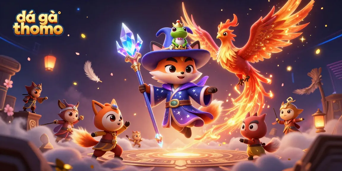 Watch thrilling đá gà thomo matches in a 3D cartoon illustration depicting vibrant fighting elements.