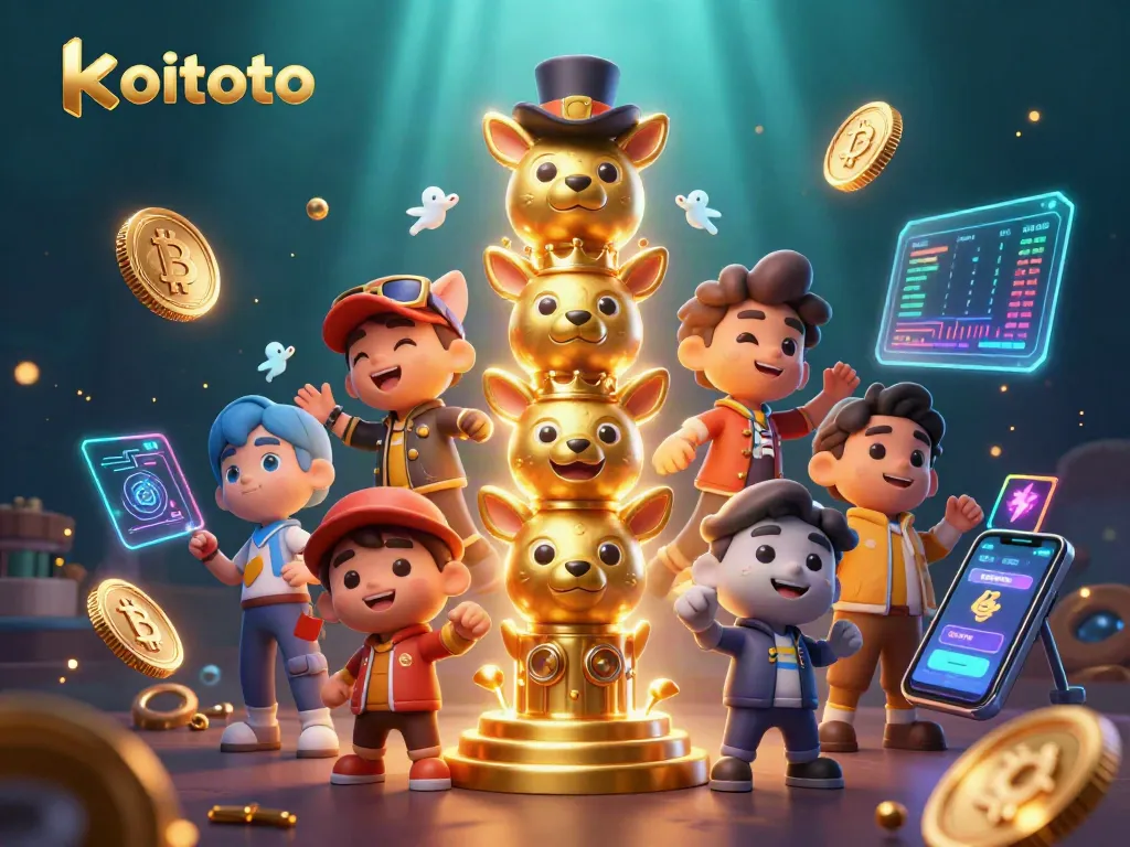 KoiToto menampilkan simbol slot gacor dengan totem emas penuh warna dan elemen kasino menarik lainnya.