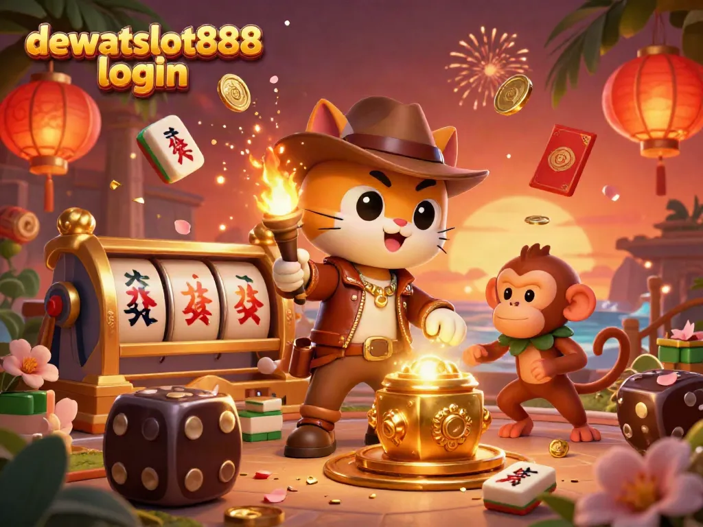 Memenangkan pengalaman bermain di DEWATASLOT888 login sambil menjelajahi kasino dalam ilustrasi 3D yang menarik.
