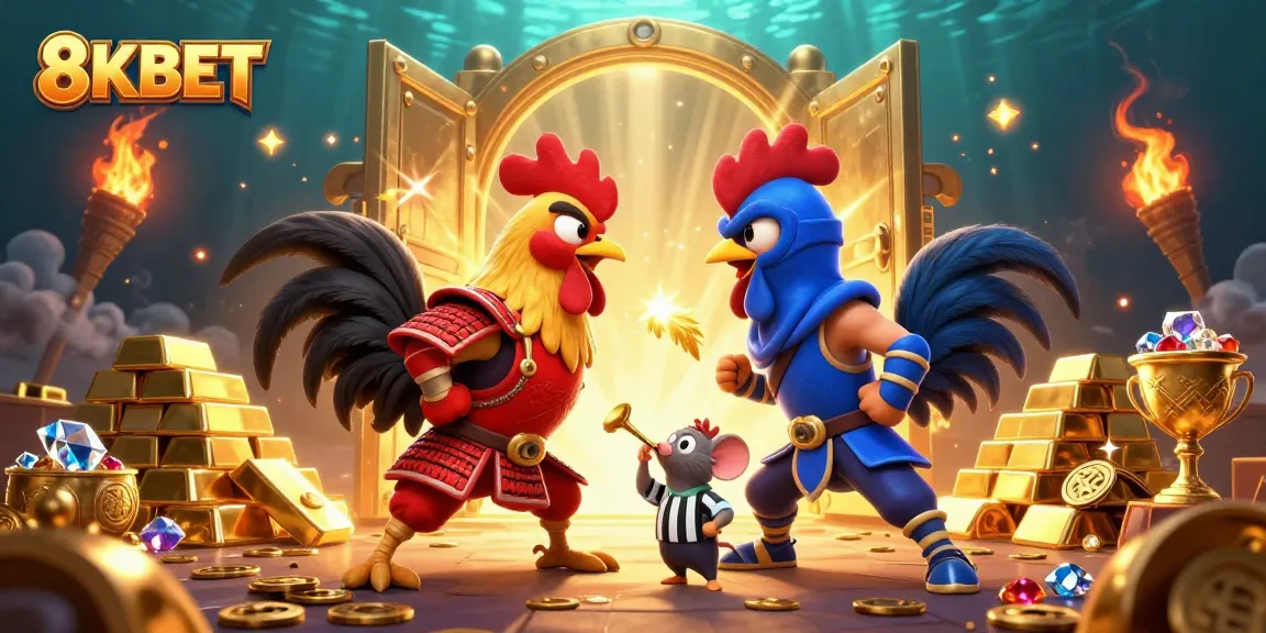Experience exhilarating matchups at 8KBET with fighting rooster illustrations showcasing dynamic gaming action.