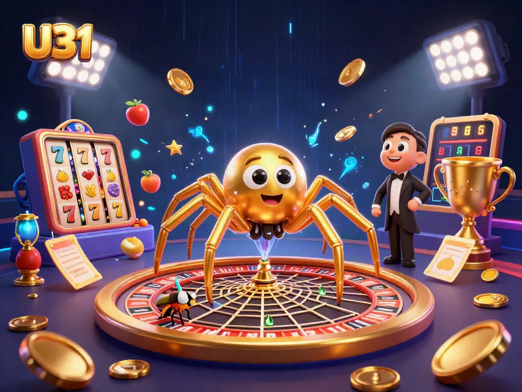 Experience U31's thrilling gaming world with a golden spider, fly, and centipede croupier spinning the roulette web.