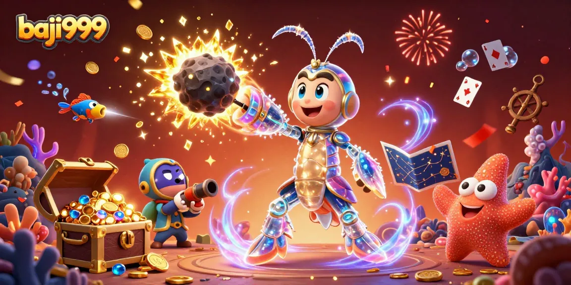 Baji999 casino experience with galactic shrimp and starfish uncovering treasure in vibrant underwater scene.