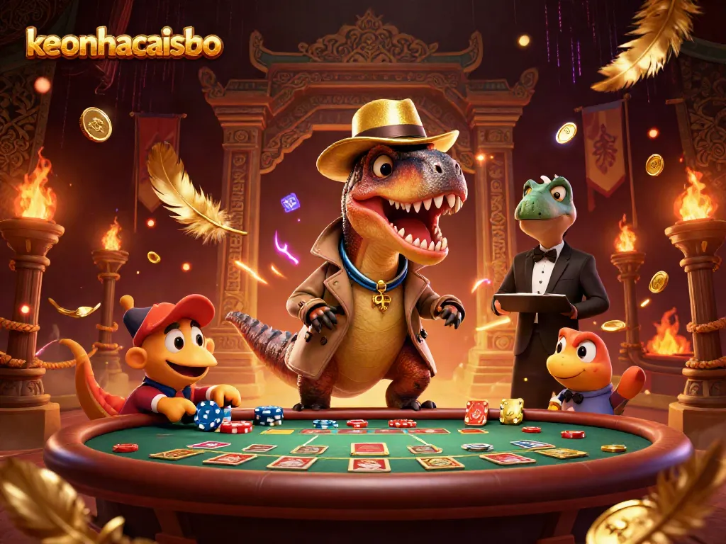 Watch the keonhacaisbo velociraptor card counter scheming at the blackjack table in a lively casino.