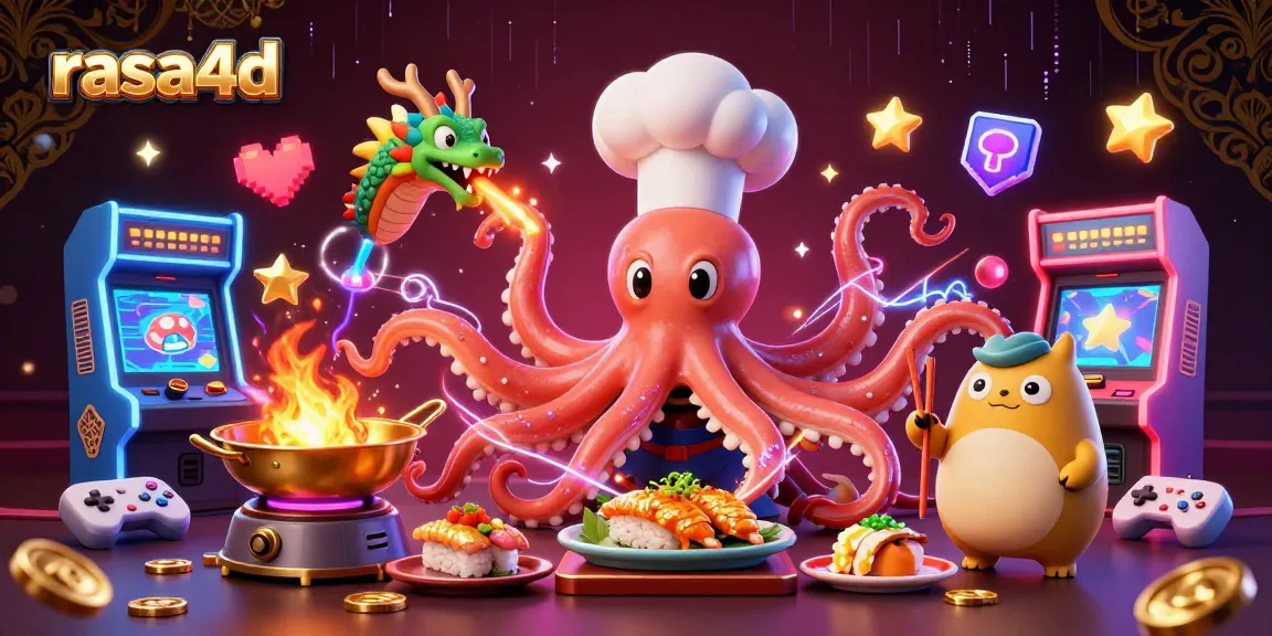 rasa4d menampilkan permainan kasino dengan chef sushi 3D, naga, dan pembeli, semua bersatu dalam satu adegan