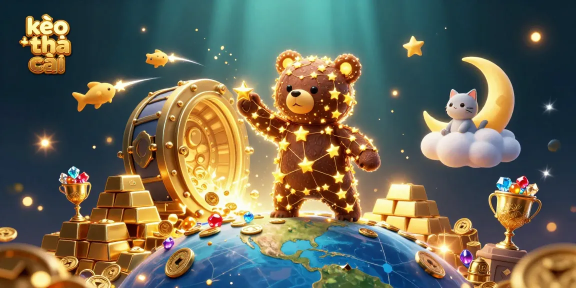 Experience kèo nhà cái with the constellation bear scooping coins in a vibrant casino world